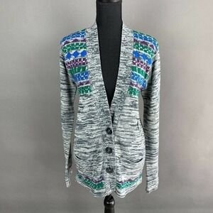 Vintage Sweater Girl of California V-Neck Gray Marled Cardigan Size Medium